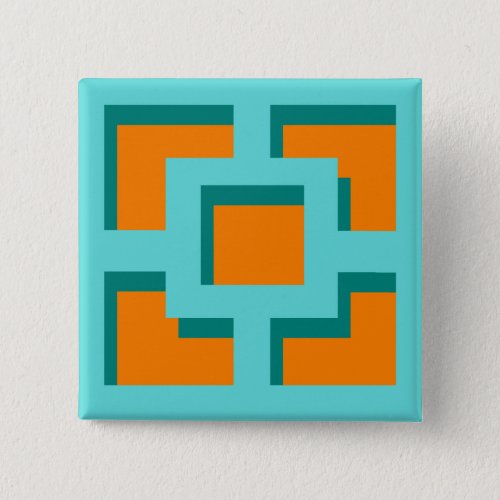 Retro Turquoise and Orange Trellis Button