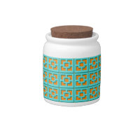 Retro Turquoise and Orange Trellis Candy Jar