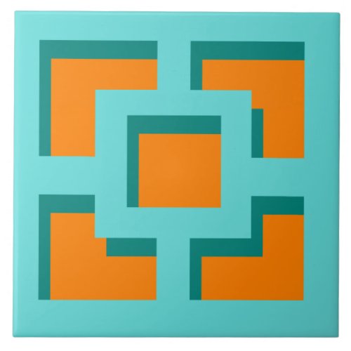 Retro Turquoise and Orange Trellis Ceramic Tile