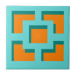 Retro Turquoise and Orange Trellis Ceramic Tile<br><div class="desc">Add a splash of mid-century modern Palm Springs everywhere you go with this Retro Turquoise and Orange Trellis pattern ceramic tile (large print). It was inspired by vintage concrete breeze blocks. The deconstructed take on 1950s architecture will give an instant designer feel to everyday life.</div>