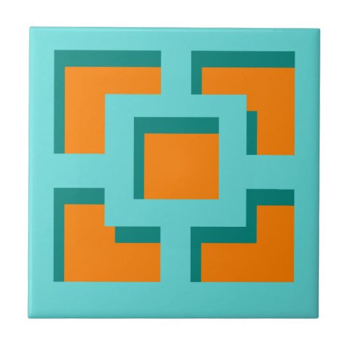Retro Turquoise and Orange Trellis Ceramic Tile
