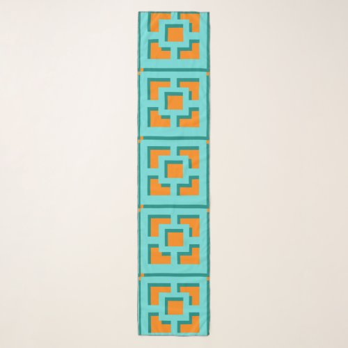 Retro Turquoise and Orange Trellis Chiffon Scarf