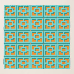Retro Turquoise and Orange Trellis Chiffon Scarf