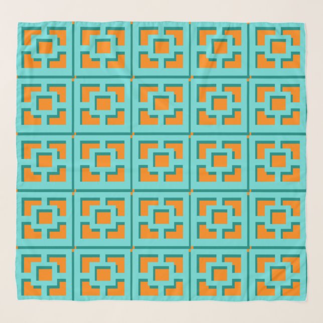 Retro Turquoise and Orange Trellis Chiffon Scarf (Front)