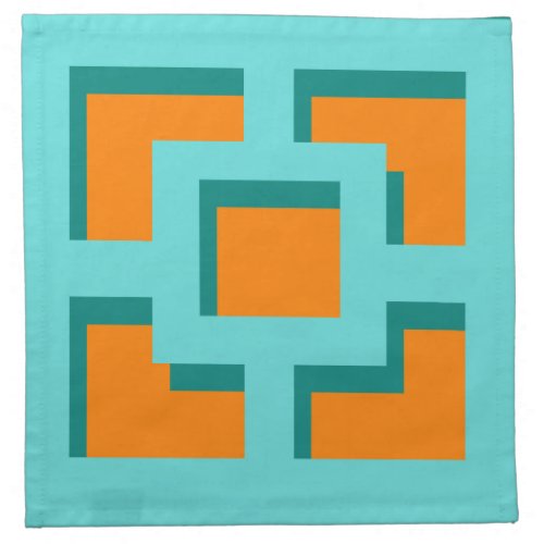Retro Turquoise and Orange Trellis Cloth Napkin