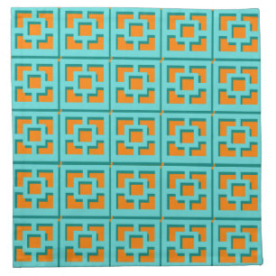 Retro Turquoise and Orange Trellis Cloth Napkin