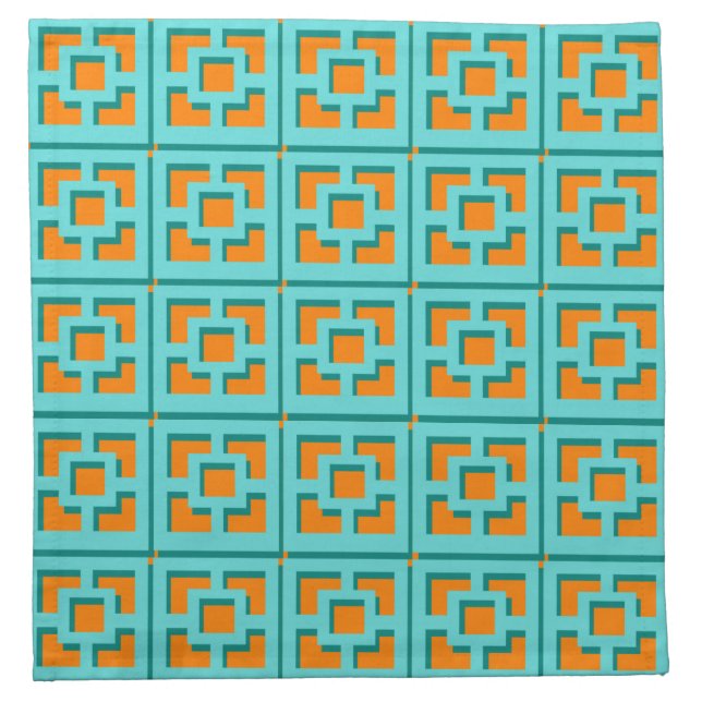 Retro Turquoise and Orange Trellis Cloth Napkin (Front)