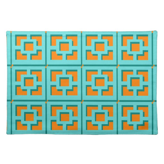 Retro Turquoise and Orange Trellis Cloth Placemat (Front)