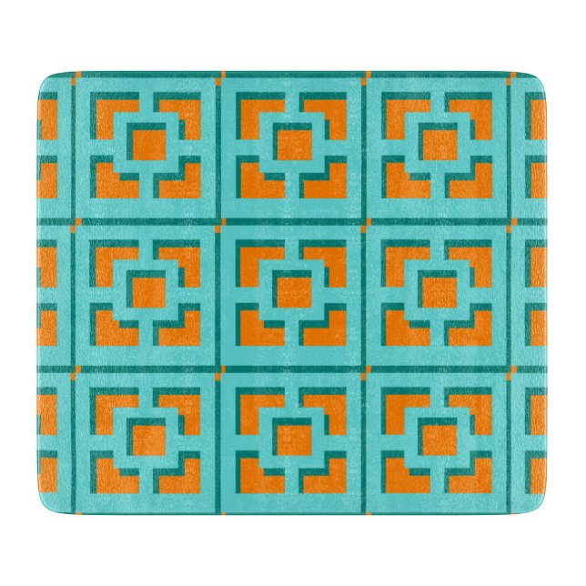 Retro Turquoise and Orange Trellis Cutting Board (Front)