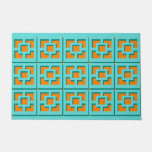 Retro Turquoise and Orange Trellis Door Mat