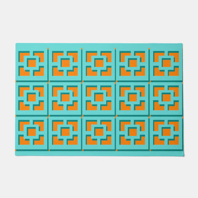 Retro Turquoise and Orange Trellis Door Mat Zazzle