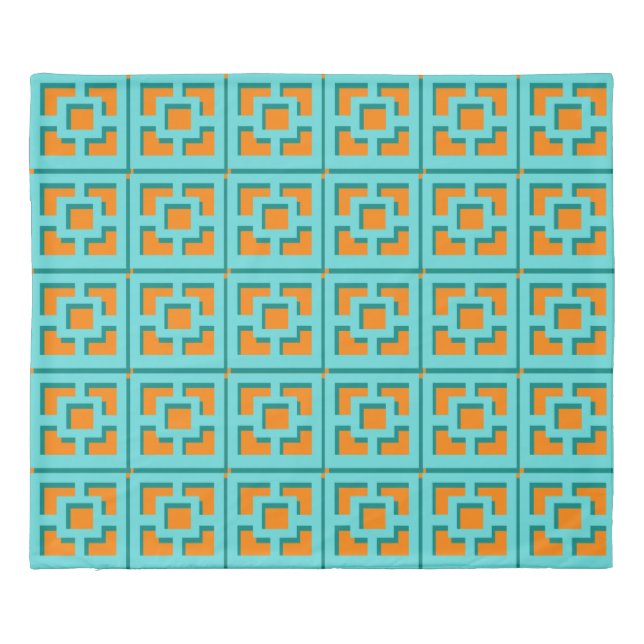 Retro Turquoise and Orange Trellis Duvet Cover (Back)