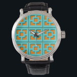 Retro Turquoise and Orange Trellis eWatch Watch<br><div class="desc">Add a splash of mid-century modern Palm Springs everywhere you go with this Retro Turquoise and Orange Trellis pattern watch. It was inspired by vintage concrete breeze blocks. The deconstructed take on 1950s architecture will give an instant designer feel to everyday life.</div>