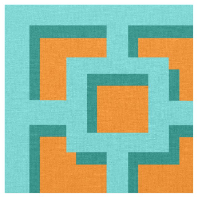 Retro Turquoise and Orange Trellis Fabric (Close Up)