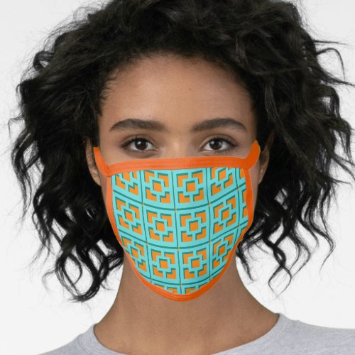 Retro Turquoise and Orange Trellis Face Mask