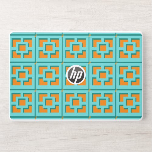 Retro Turquoise and Orange Trellis HP Laptop Skin