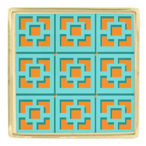 Retro Turquoise and Orange Trellis Lapel Pin