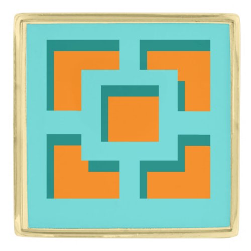 Retro Turquoise and Orange Trellis Lapel Pin