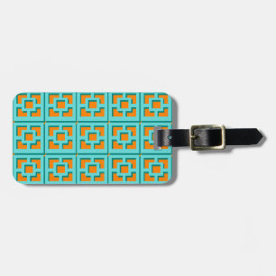 Retro Turquoise and Orange Trellis Luggage Tag