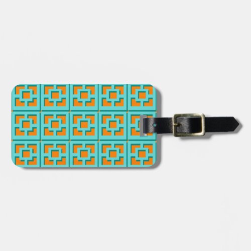 Retro Turquoise and Orange Trellis Luggage Tag