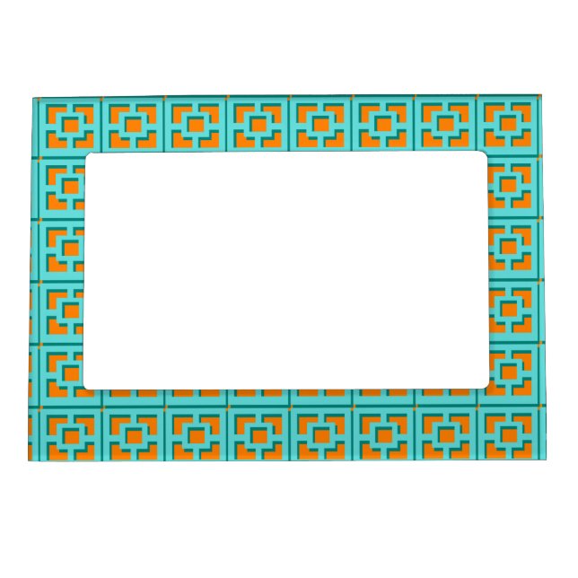 Retro Turquoise and Orange Trellis Magnetic Frame (Front)