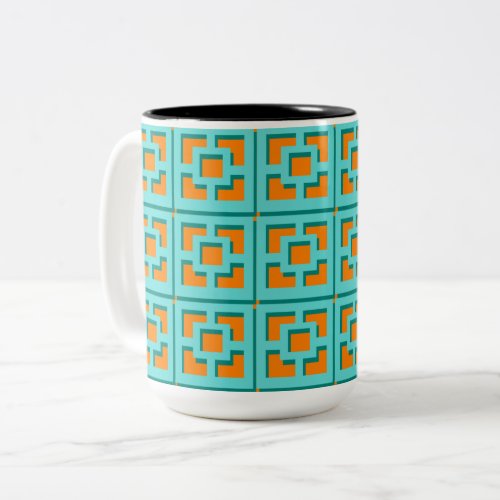 Retro Turquoise and Orange Trellis Mug