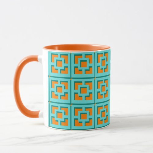 Retro Turquoise and Orange Trellis Mug
