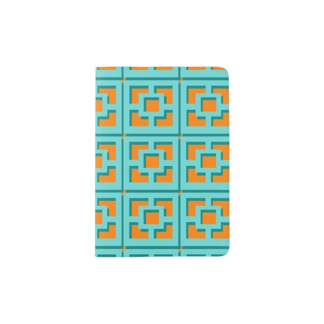 Retro Turquoise and Orange Trellis Passport Holder (Front)