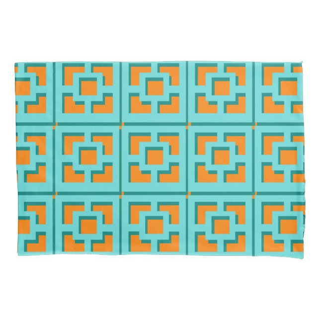Retro Turquoise and Orange Trellis Pillowcase (Front)