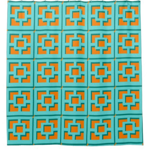 Retro Turquoise and Orange Trellis Shower Curtain