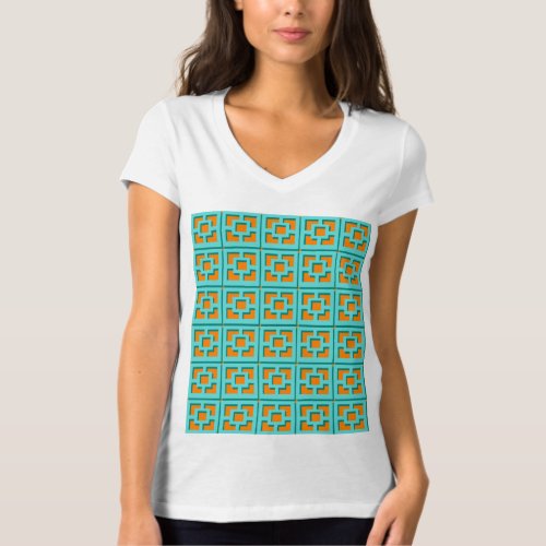 Retro Turquoise and Orange Trellis T_Shirt