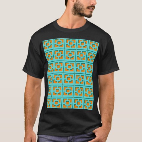 Retro Turquoise and Orange Trellis T_Shirt