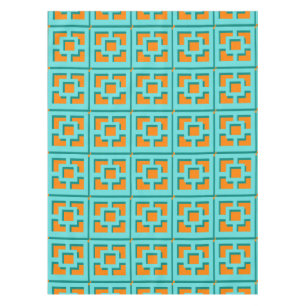 Retro Turquoise and Orange Trellis Tablecloth