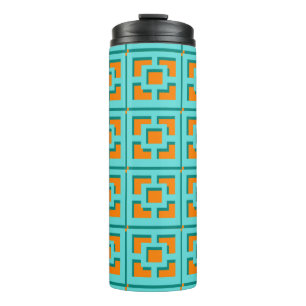 Retro Turquoise and Orange Trellis Thermal Tumbler