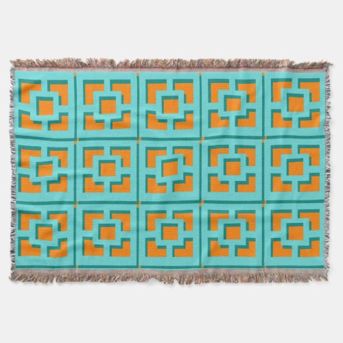 Retro Turquoise and Orange Trellis Throw Blanket