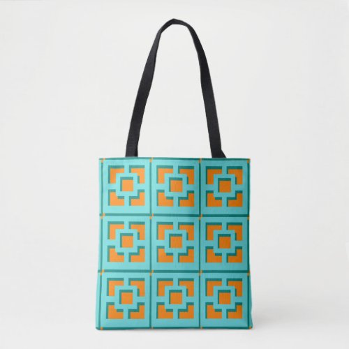 Retro Turquoise and Orange Trellis Tote