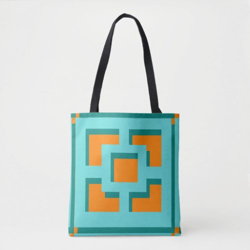 Retro Turquoise and Orange Trellis Tote