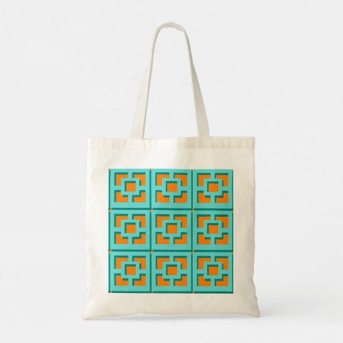 Retro Turquoise and Orange Trellis Tote Bag