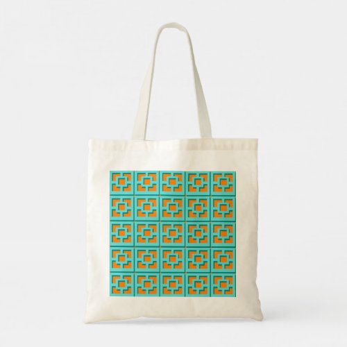 Retro Turquoise and Orange Trellis Tote Bag