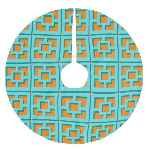 Retro Turquoise and Orange Trellis Tree Skirt