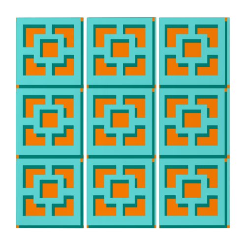 Retro Turquoise and Orange Trellis Triptych