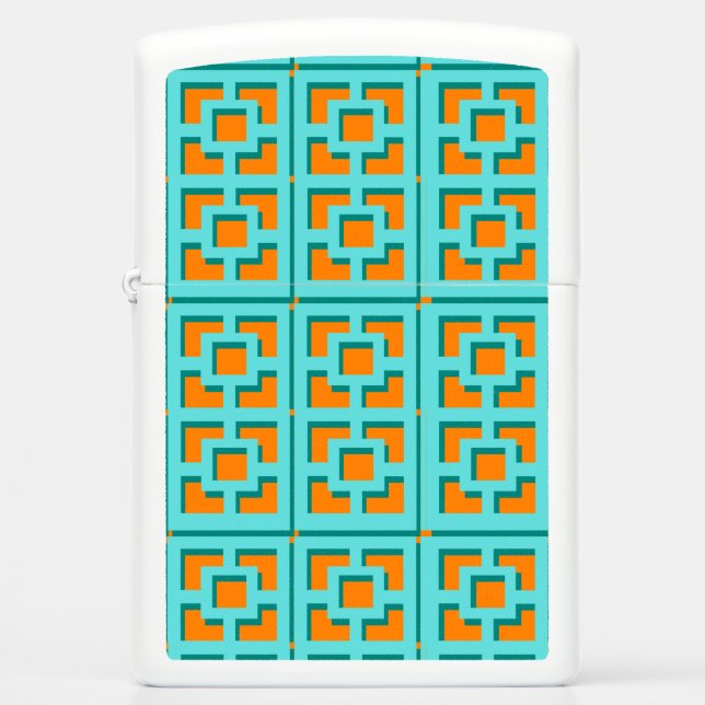 Retro Turquoise and Orange Trellis Zippo Lighter (Front)