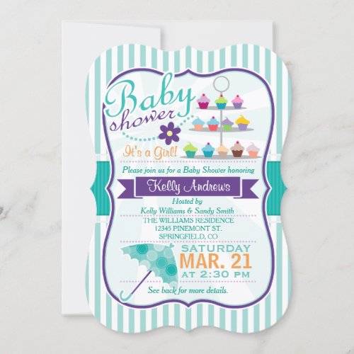 Retro Turquoise and Purple Baby Shower Invitation