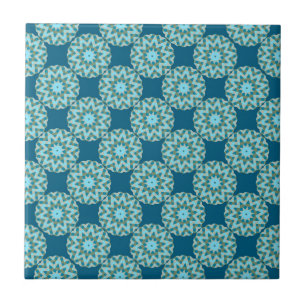 Retro Turquoise & Aqua Dots & Stars Ceramic Tile
