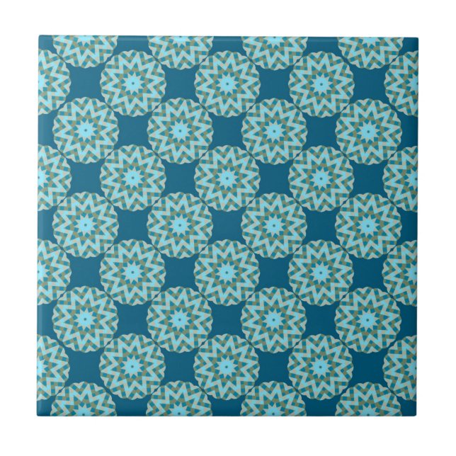 Retro Turquoise & Aqua Dots & Stars Ceramic Tile (Front)
