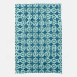 Retro Turquoise & Aqua Dots & Stars Kitchen Towel
