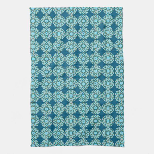 Retro Turquoise & Aqua Dots & Stars Kitchen Towel (Vertical)