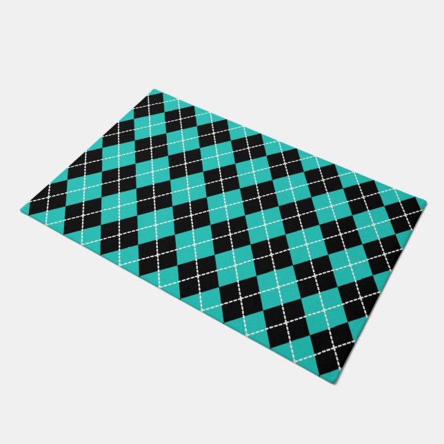 Retro Turquoise Argyle Doormat Rug Gift (Angled)
