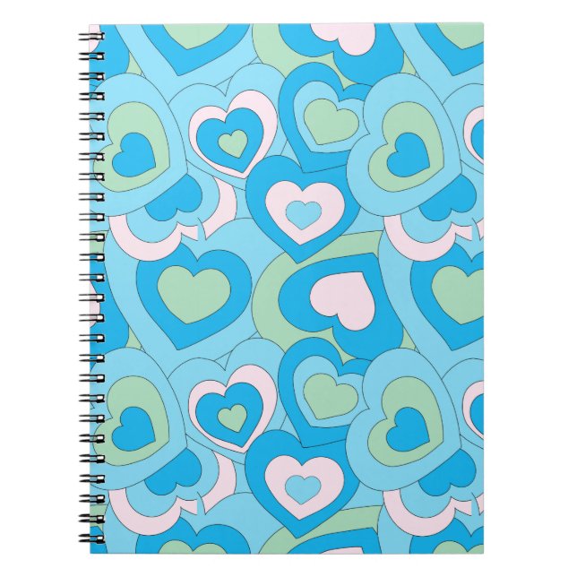 Retro Turquoise Blue Heart Spiral Notebook (Front)
