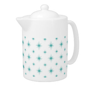 Retro Turquoise Blue Starburst Pattern Mid-century Teapot